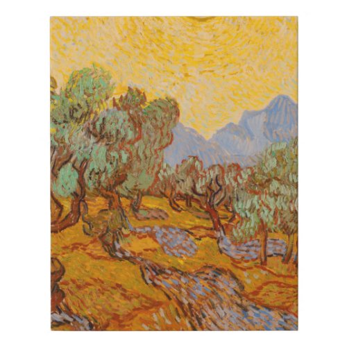 Van Gogh Olive Trees Yellow Sun Sky Faux Canvas Print