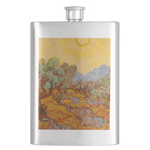 Van Gogh Olive Trees Yellow Sun Sky Flask