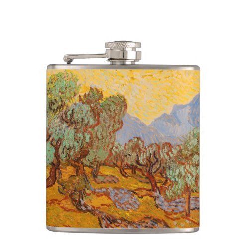 Van Gogh Olive Trees Yellow Sun Sky Flask