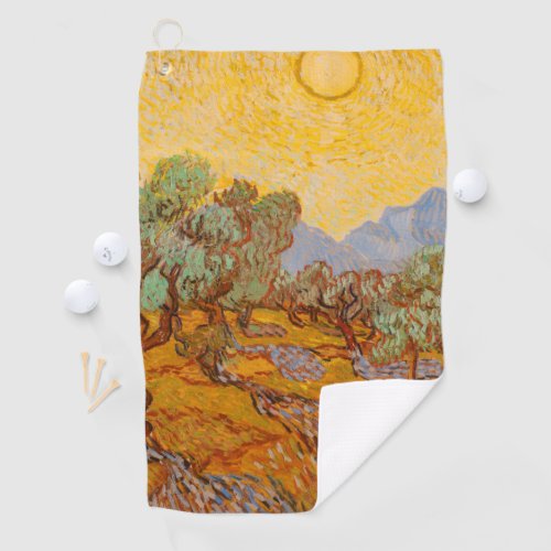 Van Gogh Olive Trees Yellow Sun Sky Golf Towel