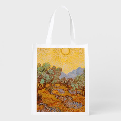 Van Gogh Olive Trees Yellow Sun Sky Grocery Bag