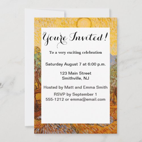 Van Gogh Olive Trees Yellow Sun Sky Invitation