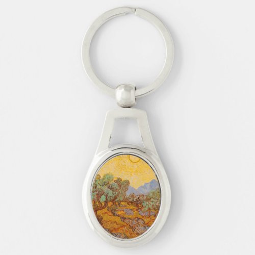 Van Gogh Olive Trees Yellow Sun Sky Keychain