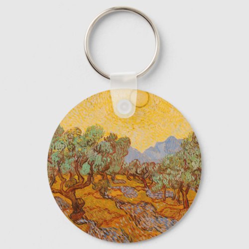 Van Gogh Olive Trees Yellow Sun Sky Keychain