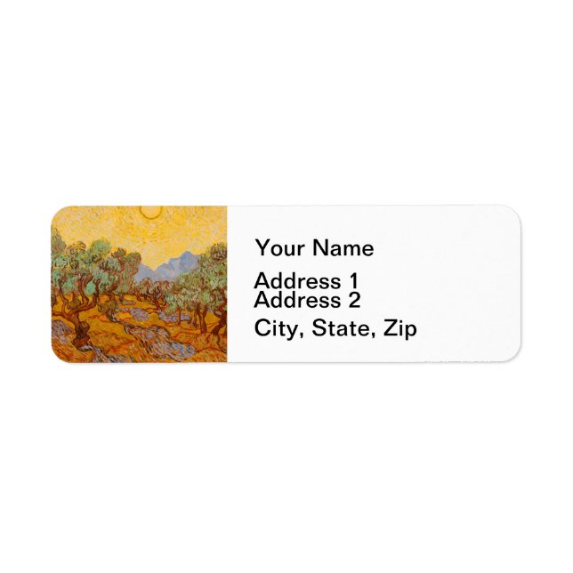 Van Gogh Olive Trees Yellow Sun Sky Label (Front)