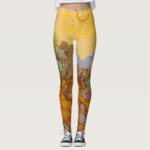 Van Gogh Olive Trees Yellow Sun Sky Leggings