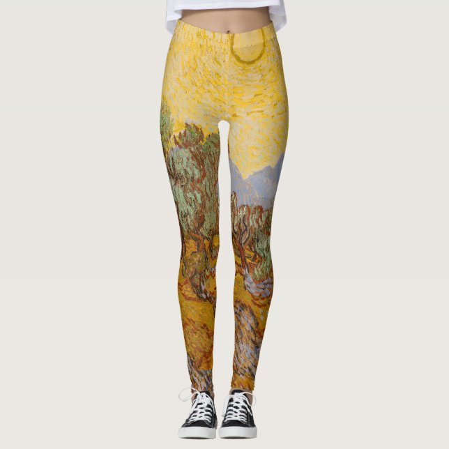 Van Gogh Olive Trees Yellow Sun Sky Leggings (Front)
