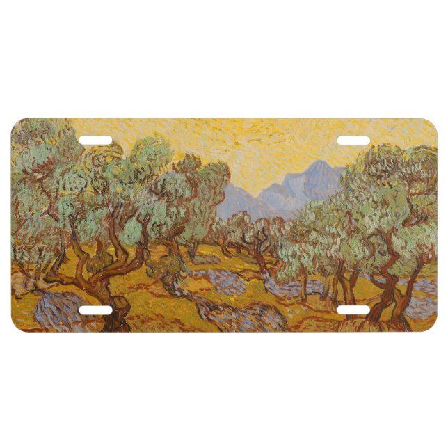 Van Gogh Olive Trees Yellow Sun Sky License Plate (Front)