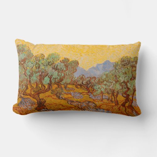 Van Gogh Olive Trees Yellow Sun Sky Lumbar Pillow