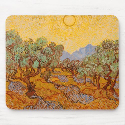 Van Gogh Olive Trees Yellow Sun Sky Mouse Pad