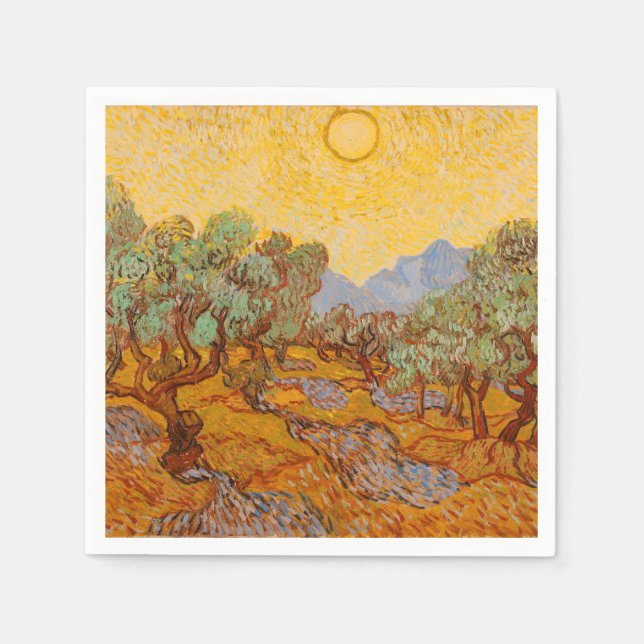 Van Gogh Olive Trees Yellow Sun Sky Napkins (Front)