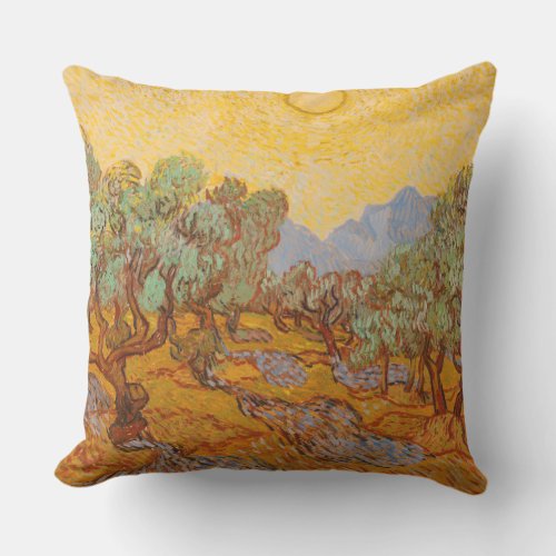 Van Gogh Olive Trees Yellow Sun Sky Outdoor Pillow