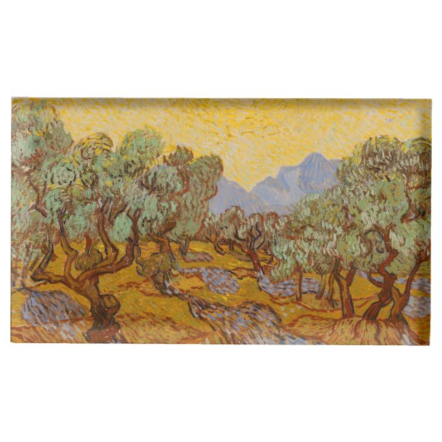 Van Gogh Olive Trees Yellow Sun Sky Place Card Holder (Front)