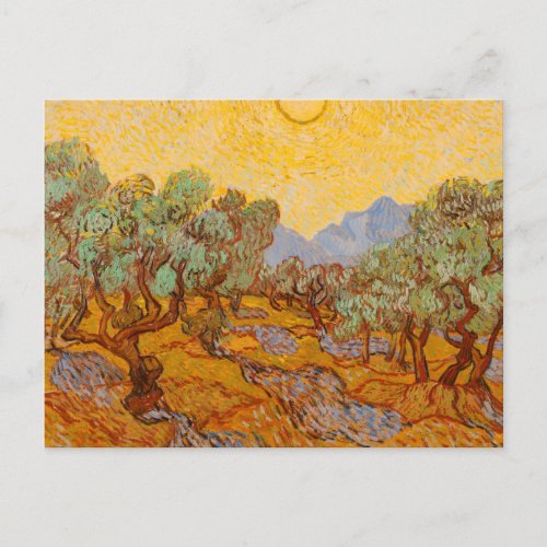 Van Gogh Olive Trees Yellow Sun Sky Postcard