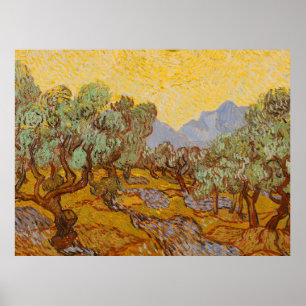 Van Gogh Olive Trees Yellow Sun Sky Poster