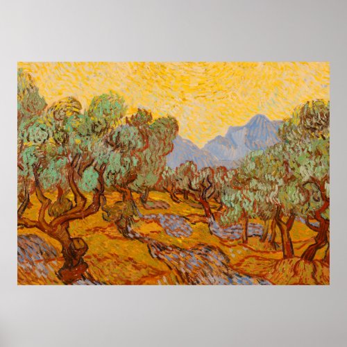 Van Gogh Olive Trees Yellow Sun Sky Poster