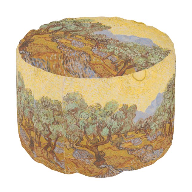 Van Gogh Olive Trees Yellow Sun Sky Pouf (Angled Back)