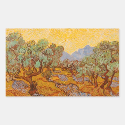 Van Gogh Olive Trees Yellow Sun Sky Rectangular Sticker