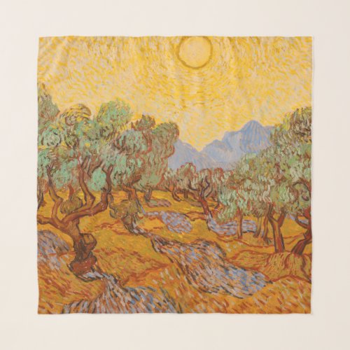 Van Gogh Olive Trees Yellow Sun Sky Scarf