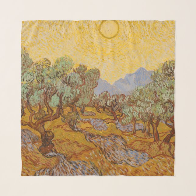 Van Gogh Olive Trees Yellow Sun Sky Scarf (Front)