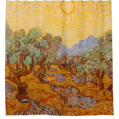 Van Gogh Olive Trees Yellow Sun Sky Shower Curtain