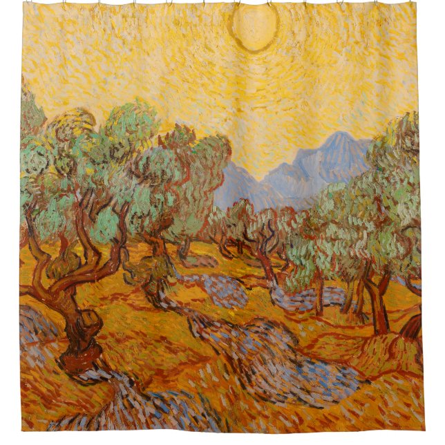 Van Gogh Olive Trees Yellow Sun Sky Shower Curtain (Front)