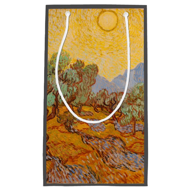 Van Gogh Olive Trees Yellow Sun Sky Small Gift Bag (Front)