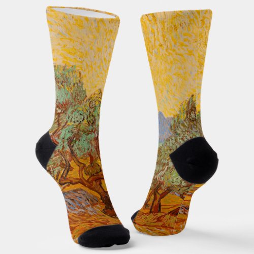 Van Gogh Olive Trees Yellow Sun Sky Socks