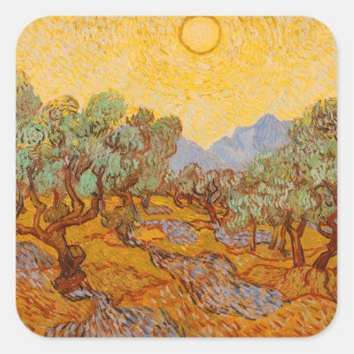 Van Gogh Olive Trees Yellow Sun Sky Square Sticker