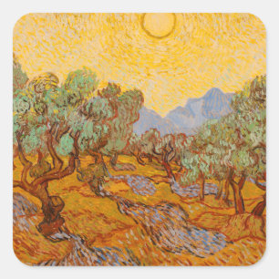 Van Gogh Olive Trees Yellow Sun Sky Square Sticker