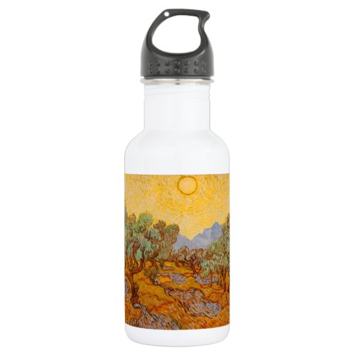 Van Gogh Olive Trees Yellow Sun Sky Stainless Steel Water Bottle