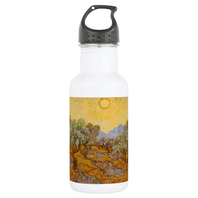 Van Gogh Olive Trees Yellow Sun Sky Stainless Steel Water Bottle (Front)
