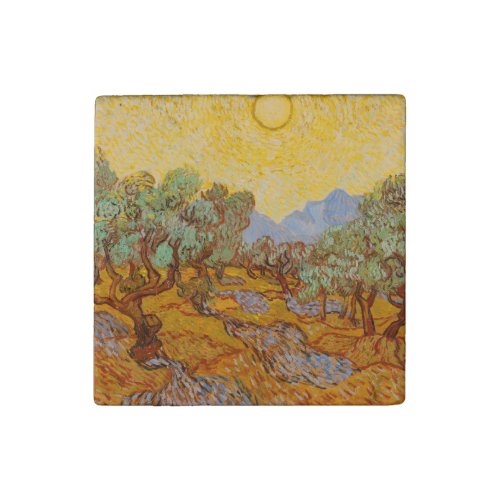 Van Gogh Olive Trees Yellow Sun Sky Stone Magnet