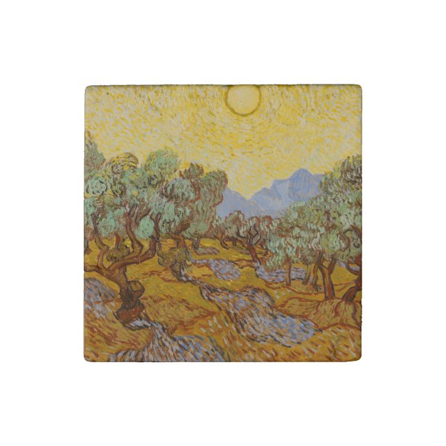 Van Gogh Olive Trees Yellow Sun Sky Stone Magnet (Fourth Magnet)