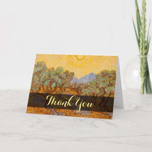 Van Gogh Olive Trees Yellow Sun Sky Thank You Card