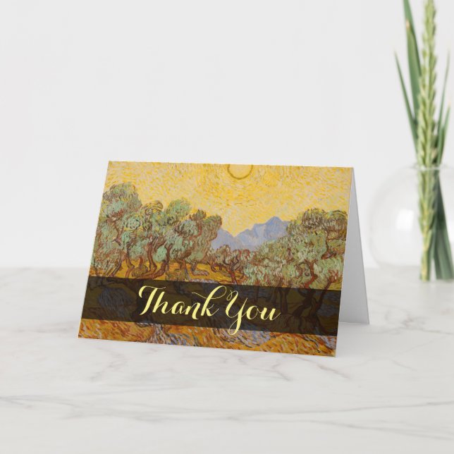 Van Gogh Olive Trees Yellow Sun Sky Thank You Card (Front)