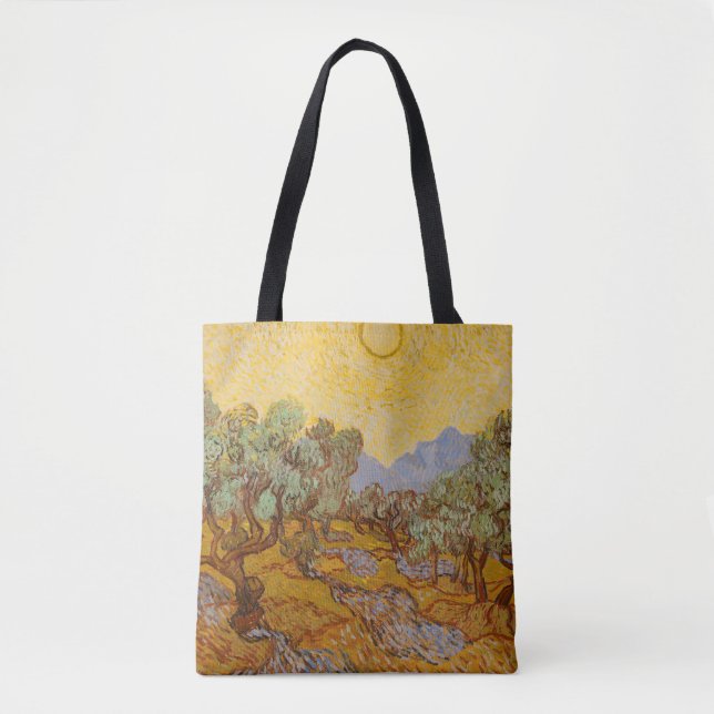 Van Gogh Olive Trees Yellow Sun Sky Tote Bag (Front)
