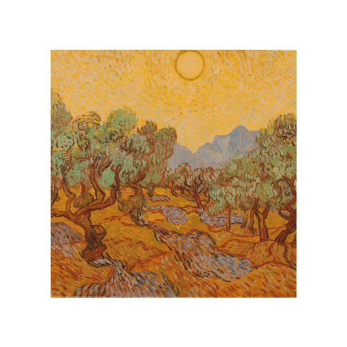 Van Gogh Olive Trees Yellow Sun Sky Wood Wall Art