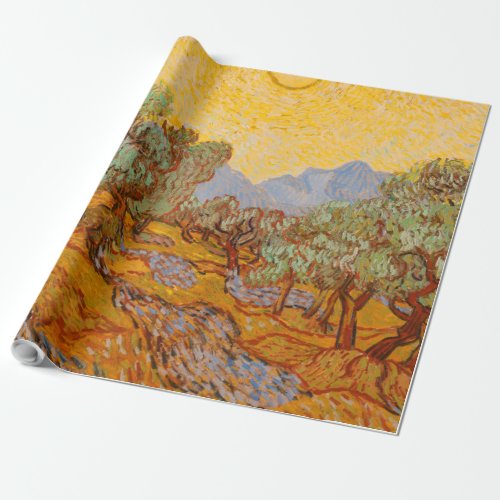 Van Gogh Olive Trees Yellow Sun Sky Wrapping Paper