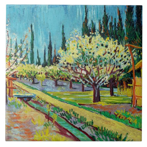 Van Gogh _ Orchard Bordered by Cypresses Ceramic Tile