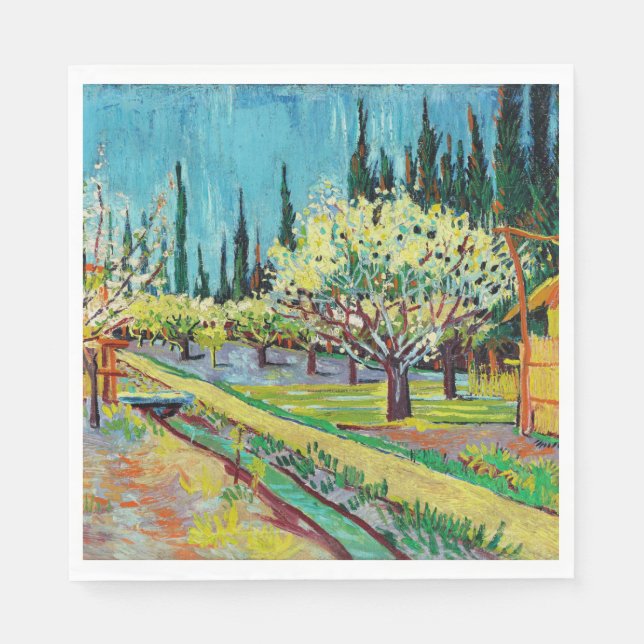 Van Gogh - Orchard Bordered by Cypresses Napkins (Front)