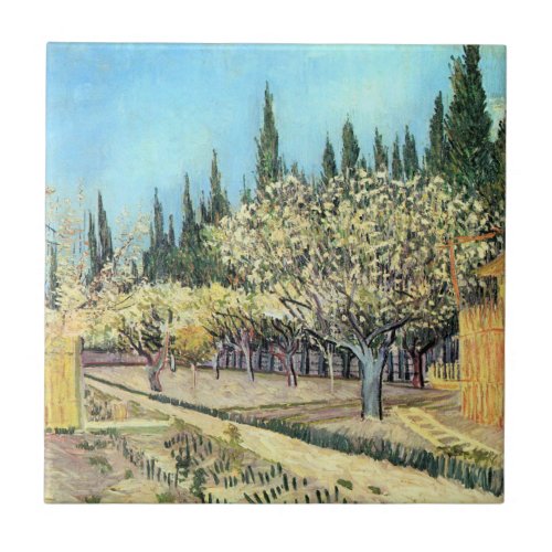 Van Gogh Orchard in Blossom Bordered by Cypresses Ceramic Tile