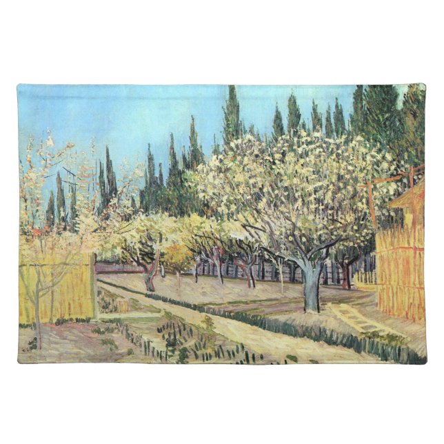 Van Gogh Orchard in Blossom, Bordered by Cypresses Cloth Placemat (Front)