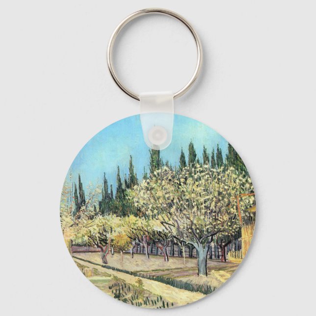 Van Gogh Orchard in Blossom, Bordered by Cypresses Keychain (Front)