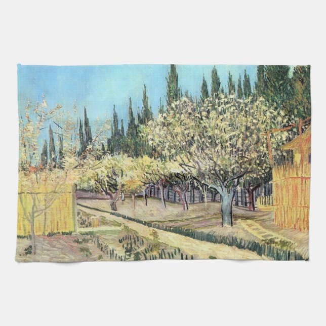 Van Gogh Orchard in Blossom, Bordered by Cypresses Kitchen Towel (Horizontal)