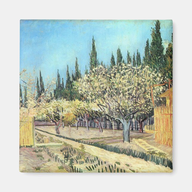 Van Gogh Orchard in Blossom, Bordered by Cypresses Magnet (Front)