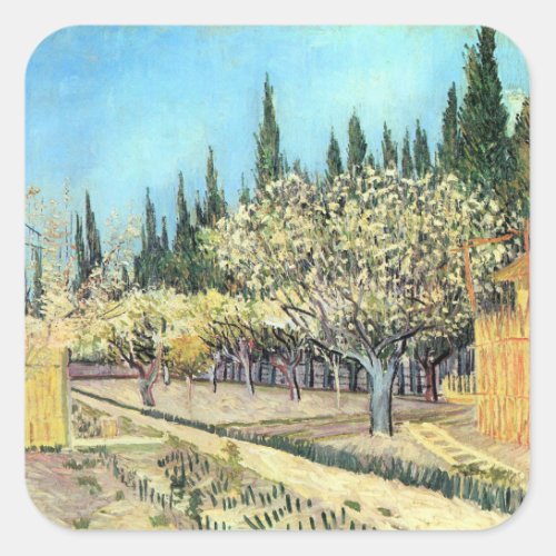 Van Gogh Orchard in Blossom Bordered by Cypresses Square Sticker