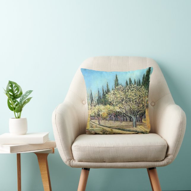 Van Gogh Orchard in Blossom, Bordered by Cypresses Throw Pillow (Chair)