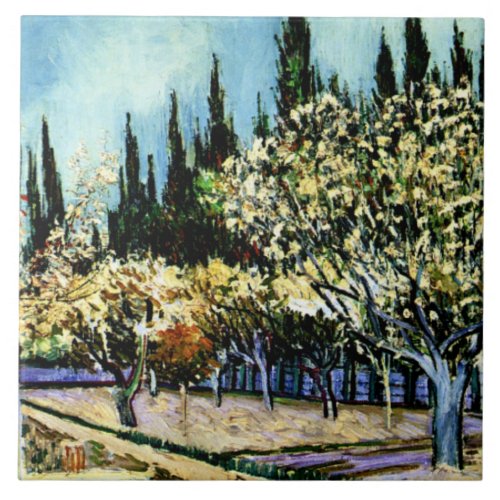 Van Gogh _ Orchard Surrounded by Cypresses Ceramic Tile