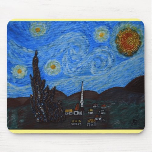 Van Gogh over the mouse Blue Sky by RenmaDesign Mouse Pad